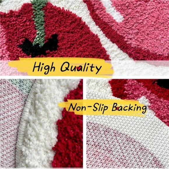Cherry Bath Mat Cute Non Slip Absorbent Rug for Bathroom Shower Kids Room - Picture 3 of 7